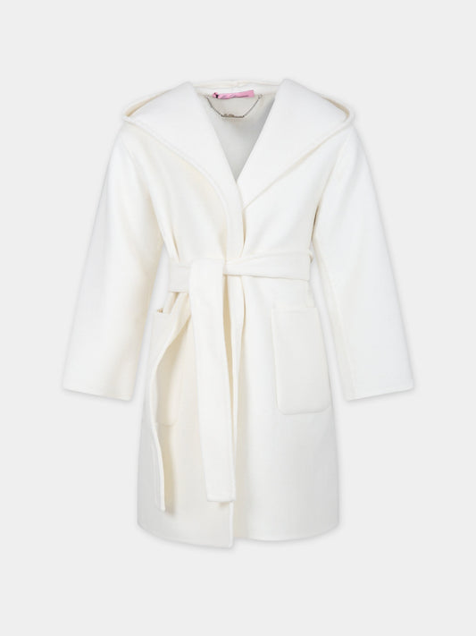 Cappotto avorio per bambina con logo,Blumarine Baby,IF3072 10602
