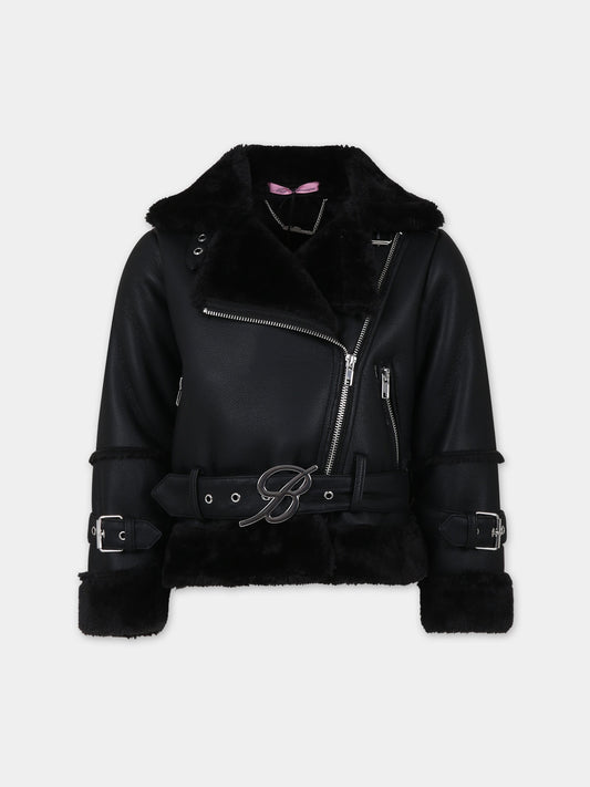 Giubbotto nero per bambina  con logo,Blumarine Baby,IF3018 22222