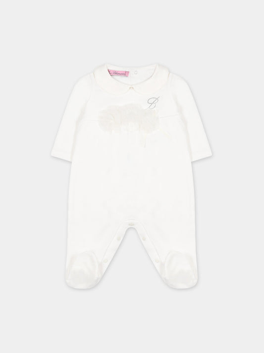 Tutina bianca per neonata con logo,Blumarine Baby,IF3114 10602