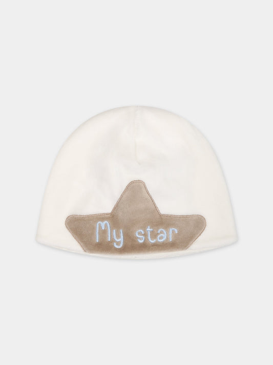 Cappello bianco pe neonato con stella,La Stupenderia,TBCP53L02
