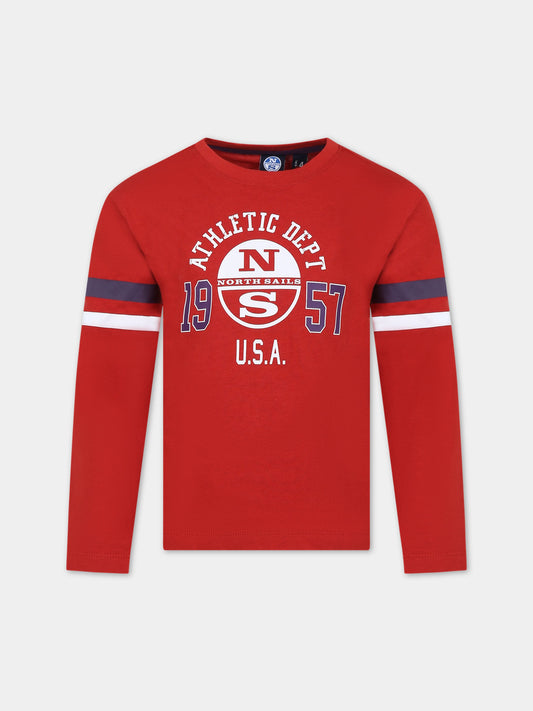 T-shirt rossa per bambino con logo,North Sails,795063 000 0237
