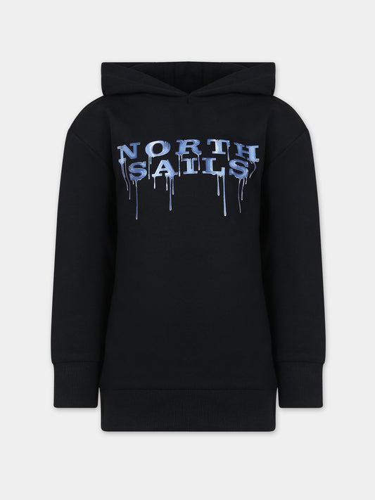 Felpa nera per bambino con logo,North Sails,794440 000 C001