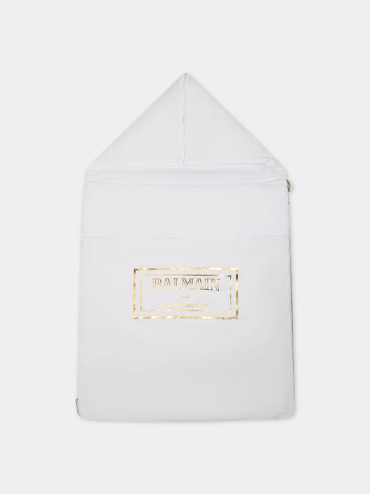 Sacco nanna bianco per neonati con logo,Balmain Kids,BT0640 Z1763 100OR