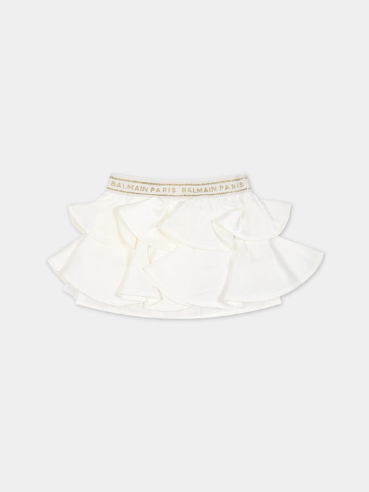 Gonna avorio per neonata con logo,Balmain Kids,BT7021 K0158 101