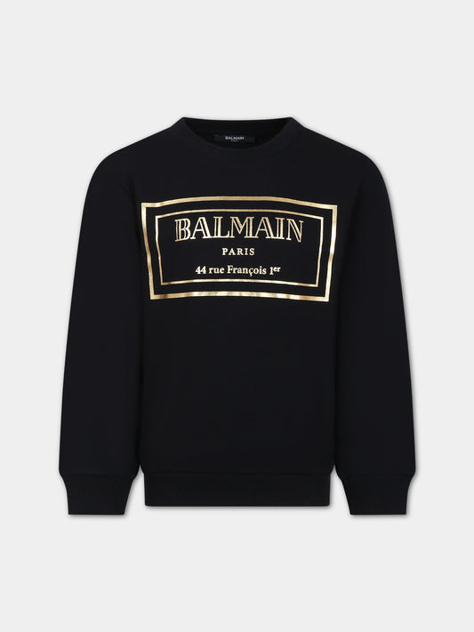 Felpa nera per bambini con logo,Balmain Kids,BT4R10 Z0081 930OR