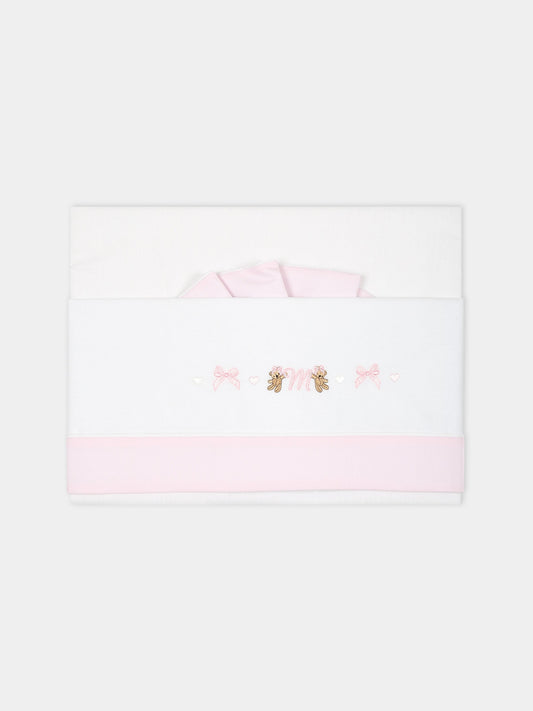 Set bianco per neonata con logo e orsetti,Monnalisa,35B015 2074 0001