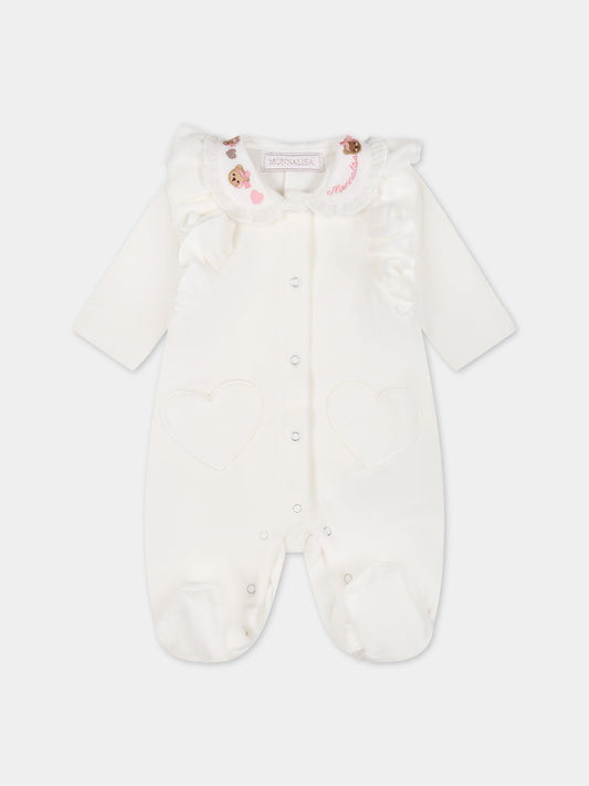 Tutina bianca per neonata con logo,Monnalisa,35B207 2009 0001