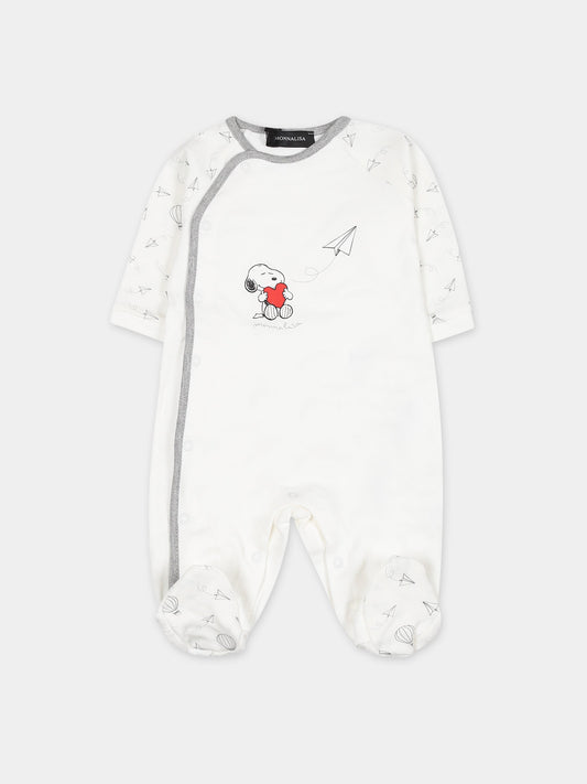 Tutina bianca per neonati con stampa Snoopy e cuore,Monnalisa,22B203 2004 0132
