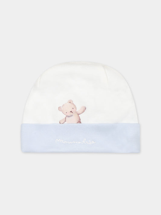 Cappello bianco per neonato con logo e orsetto,Monnalisa,22B001 2004 0152