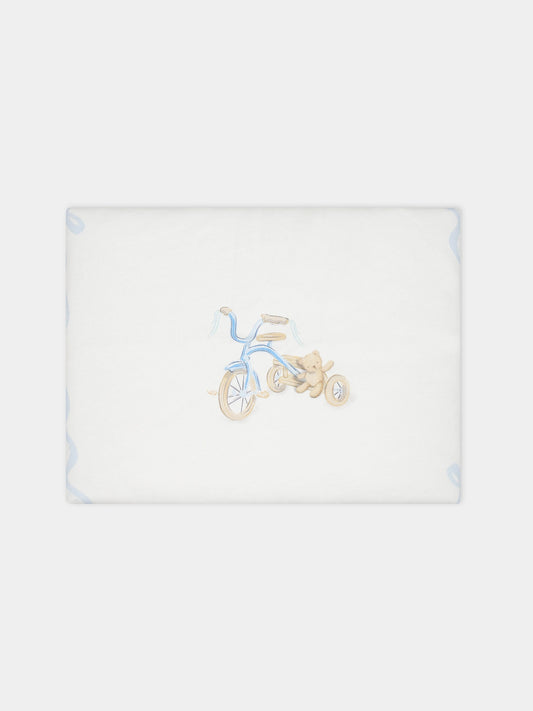 Coperta bianca per neonato con pois e stampa triciclo,Monnalisa,22B004 2004 0152