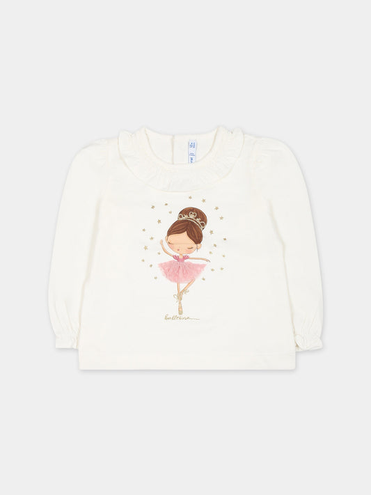 T-shirt avorio per neonata con stampa ballerina,Mayoral,2006 068