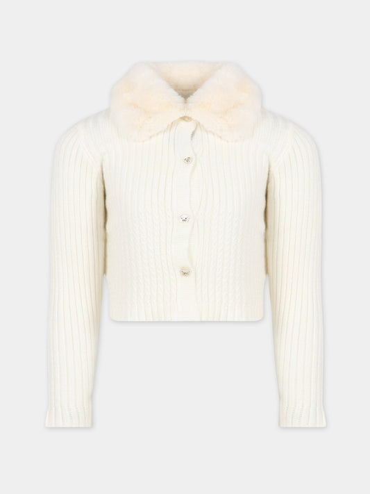 Cardigan avorio per bambina con logo,Mayoral,4309 012