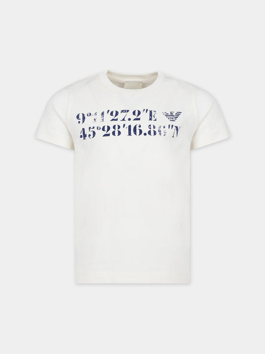 T-shirt bianca per bambino con aquilotto e logo,Armani Junior,6R3TE1 1JFFZ 01I2