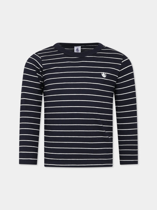 T-shirt blu per bambino con logo,Petit Bateau,A080S 01