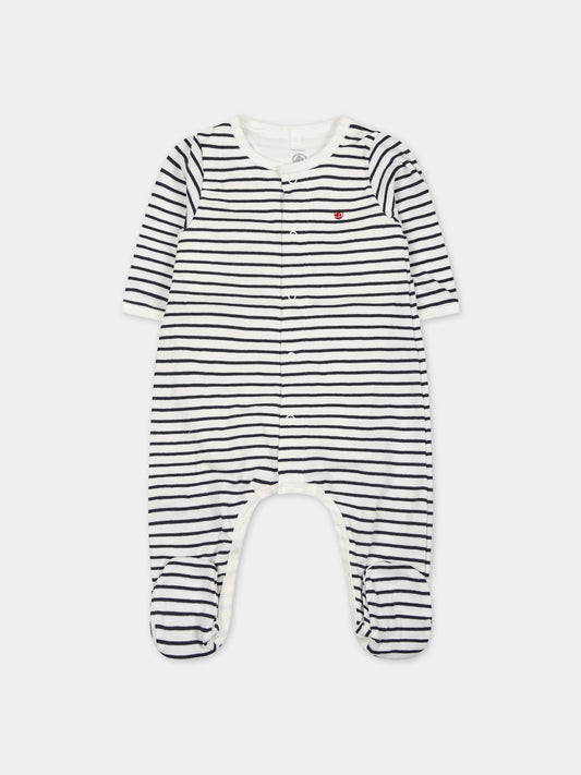 Tutina bianca per neonati a righe,Petit Bateau,A081C 01