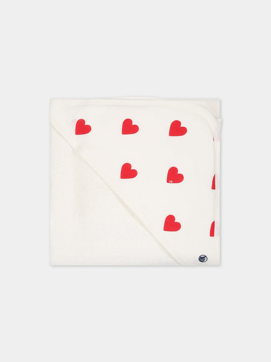 Accappatoio bianco per neonata con cuori rossi,Petit Bateau,A081M 01