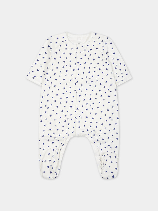Tutina bianca per neonata con cuori blu,Petit Bateau,A087P 01