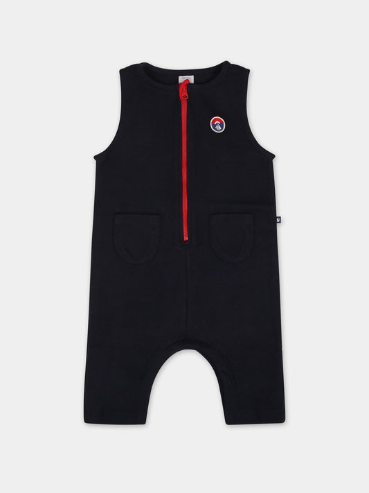 Salopette blu per neonato con logo,Petit Bateau,A08CZ 01