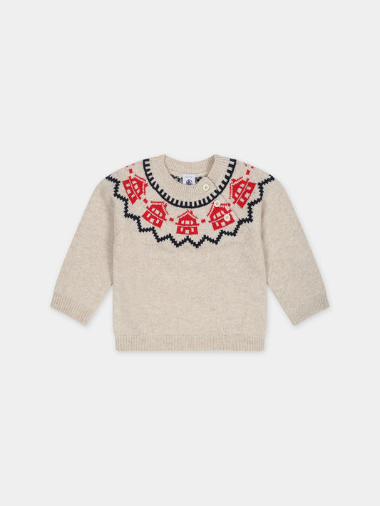 Maglione avorio per neonato con motivo jacquard,Petit Bateau,A08AA 01