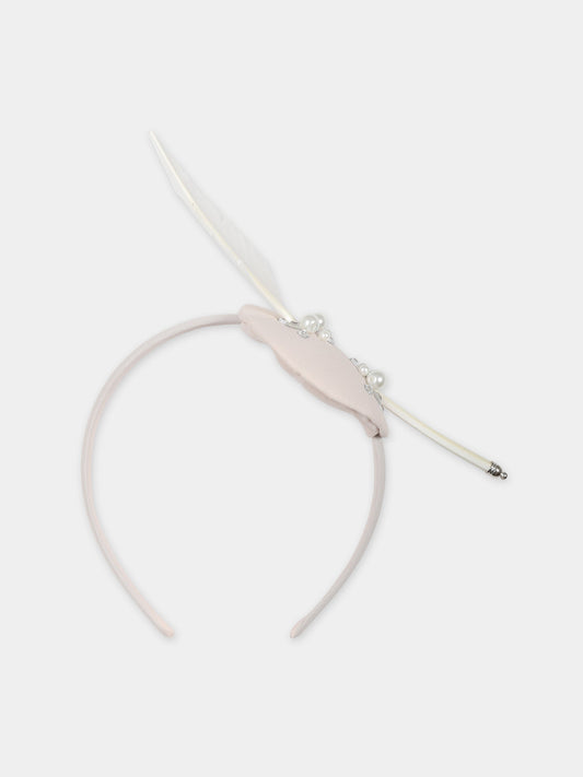 Cerchietto avorio per bambina con piuma,Eirene,FW2324H45