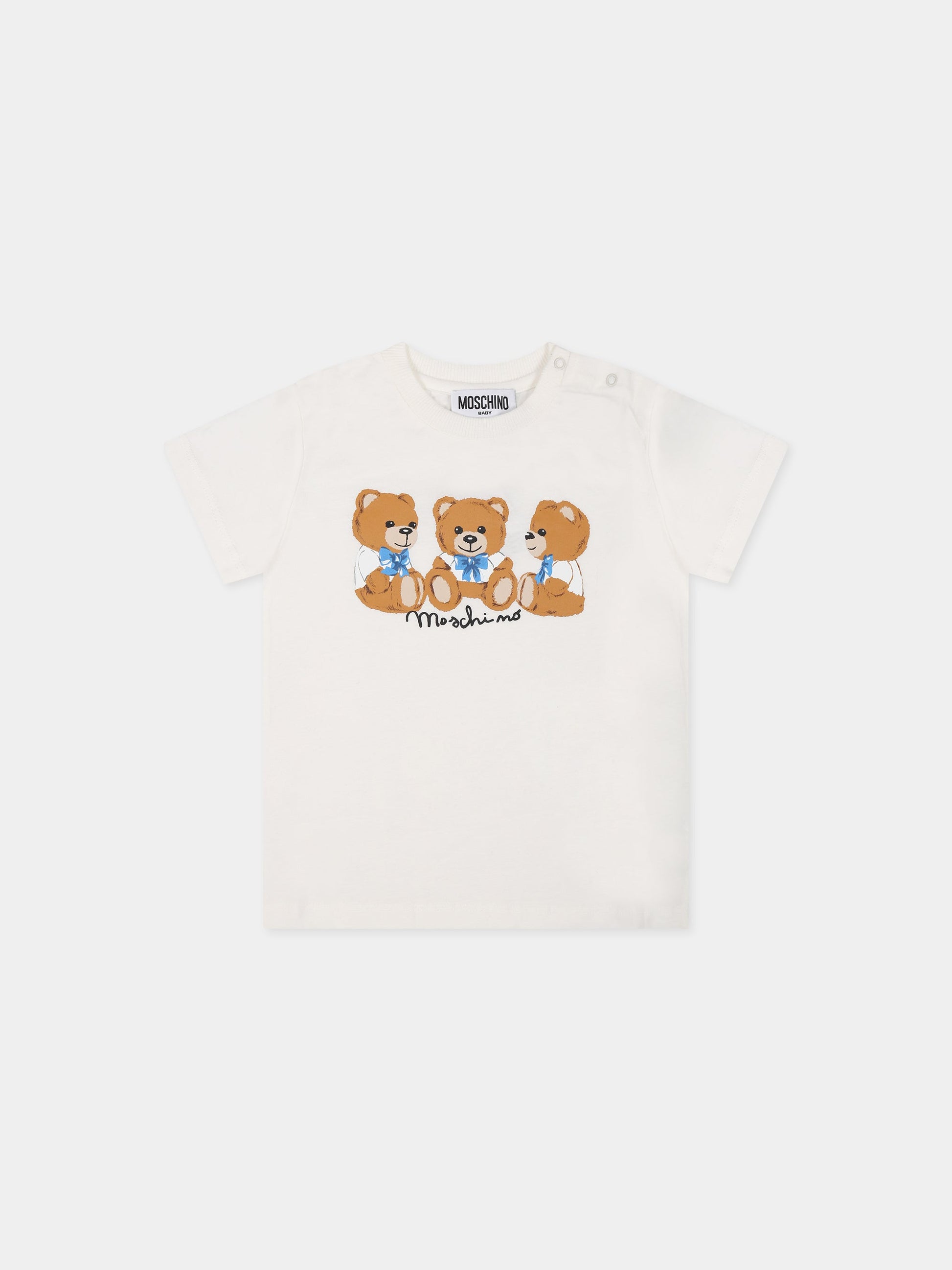 T-shirt bianca per neonati con Teddy Bear e logo,Moschino Kids,MUM035 LAA10 10063