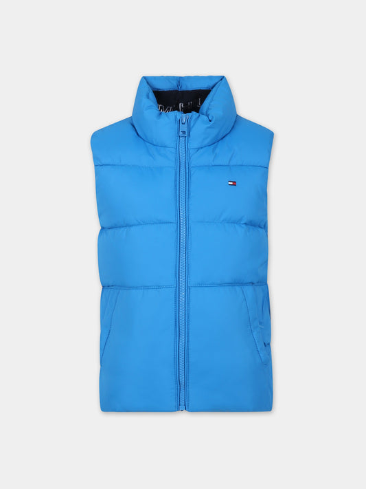 Gilet azzurro per bambino con logo,Tommy Hilfiger Junior,23WMTHKB0KB08557T CZU