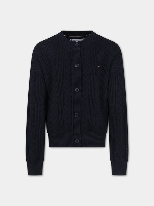 Cardigan blu per bambina con iconica bandierina,Tommy Hilfiger Junior,23WMTHKG0KG07628T dw5