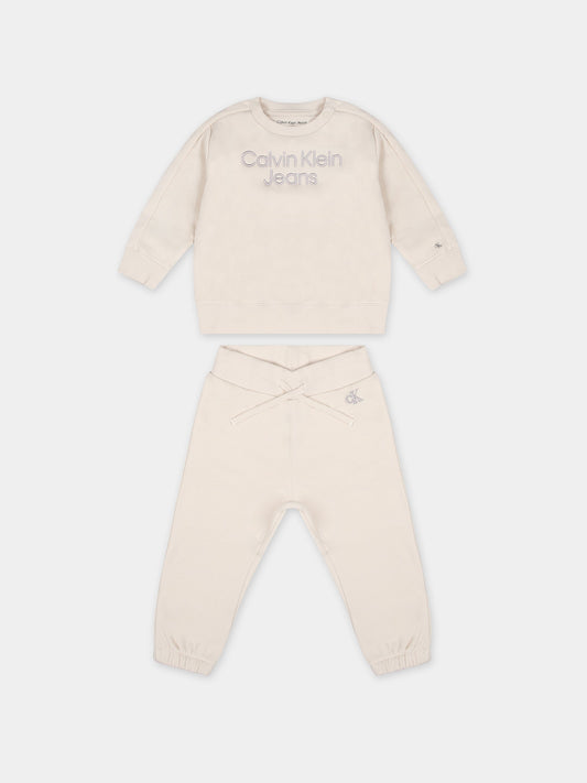 Completo avorio per neonati con logo,Calvin Klein Kids,23WMCKIN0IN00137 PGB
