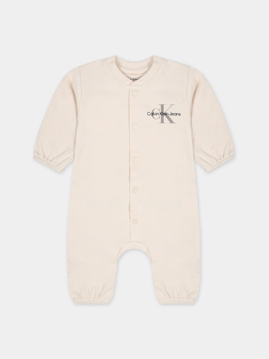 Tutina avorio per neonati con logo,Calvin Klein Kids,23WMCKIN0IN00136 PGB