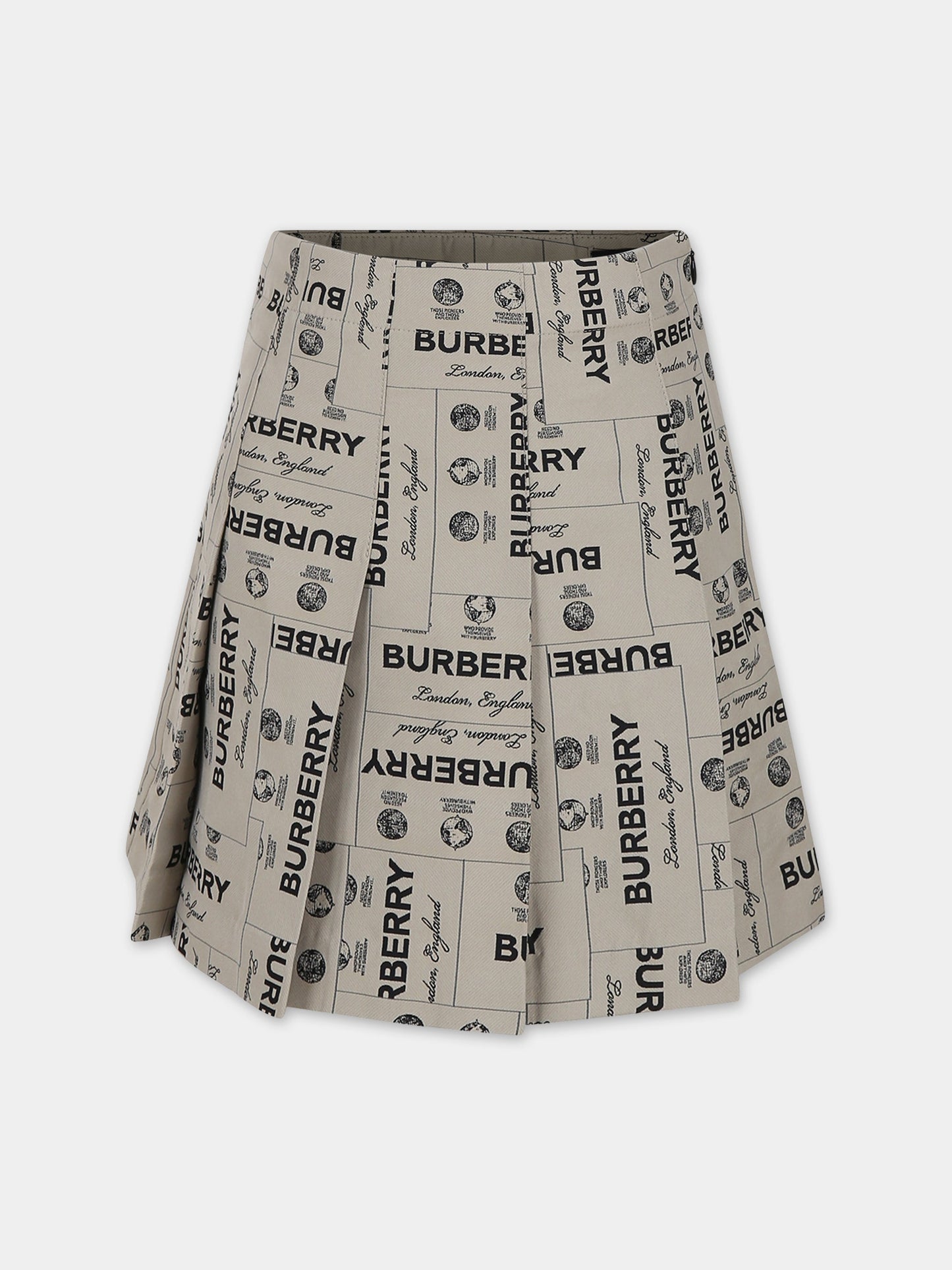 Gonna beige per bambina con stampa logo all-over,Burberry Kids,8069680
