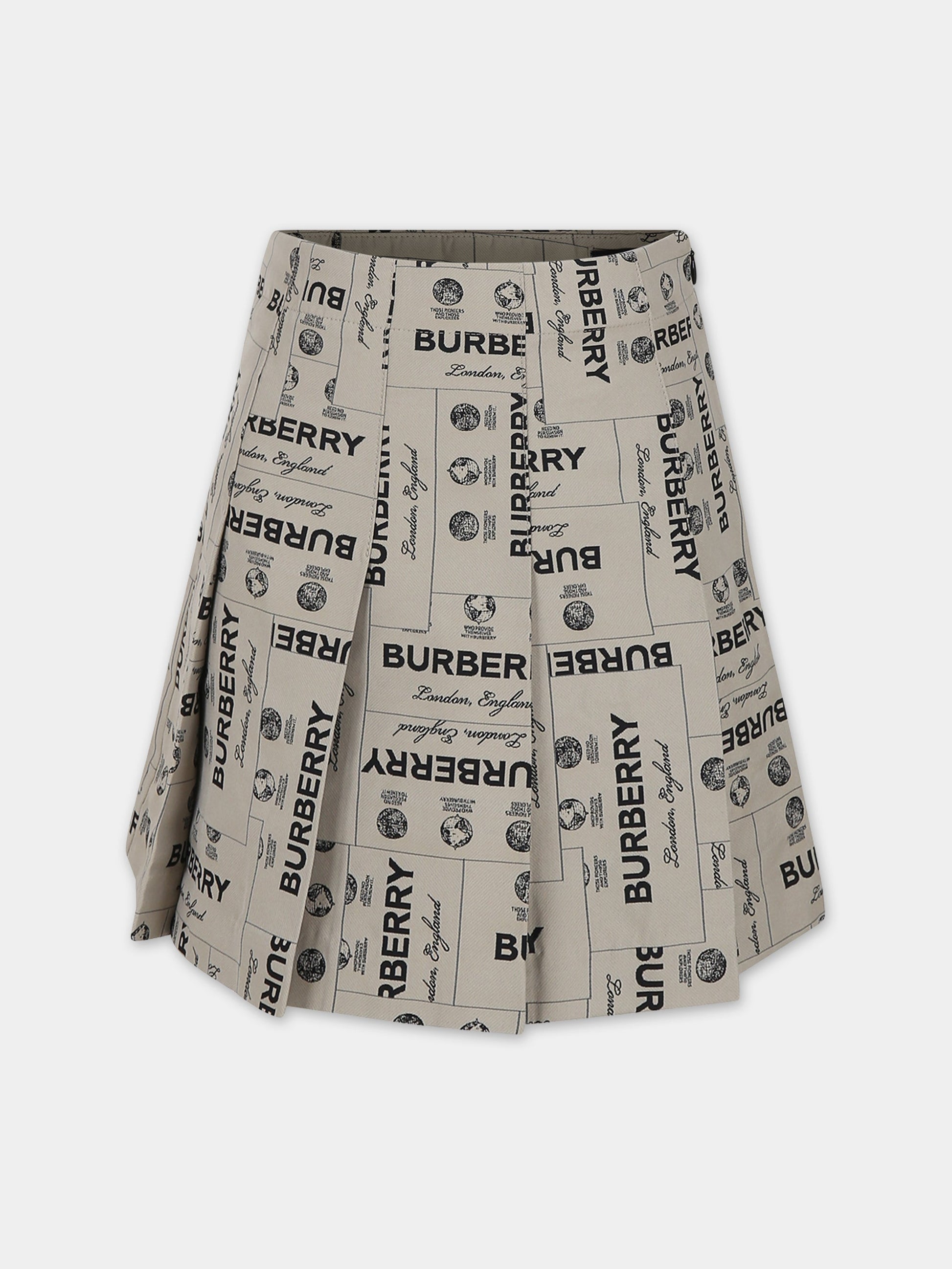 Gonna beige per bambina con stampa logo all-over,Burberry Kids,8069680