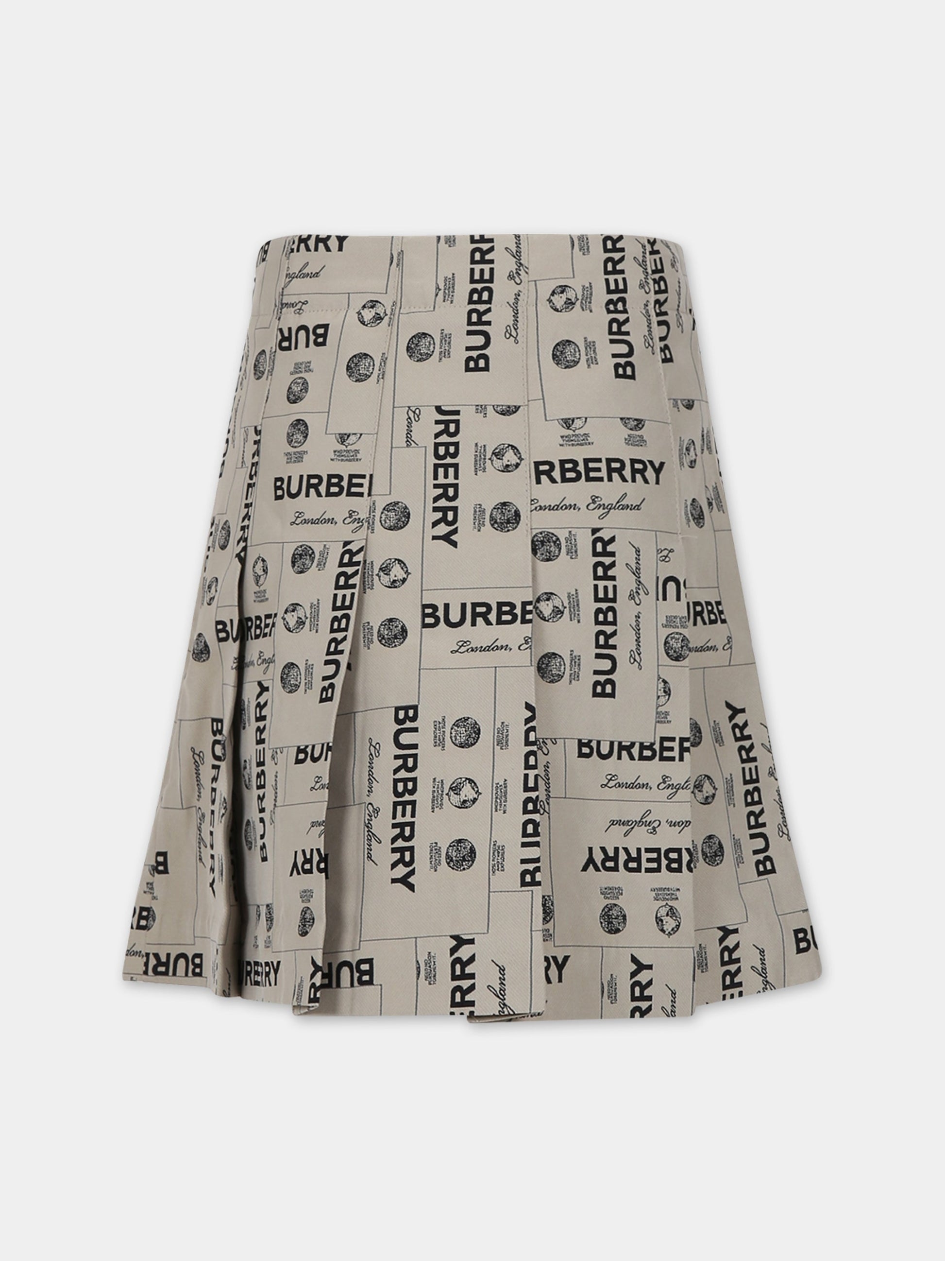 Gonna beige per bambina con stampa logo all-over,Burberry Kids,8069680
