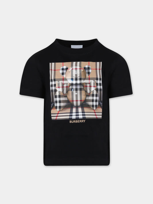 T-shirt nera per bambini con stampa logo,Burberry Kids,8069419