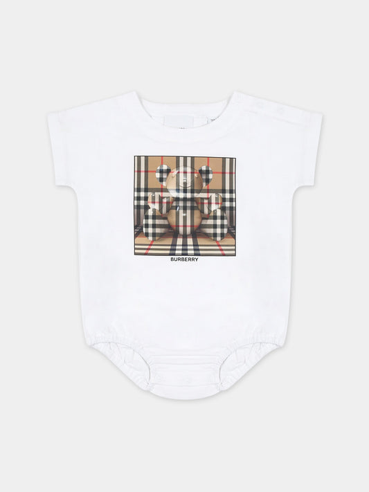 Body bianco per neonati con stampa logo,Burberry Kids,8069721