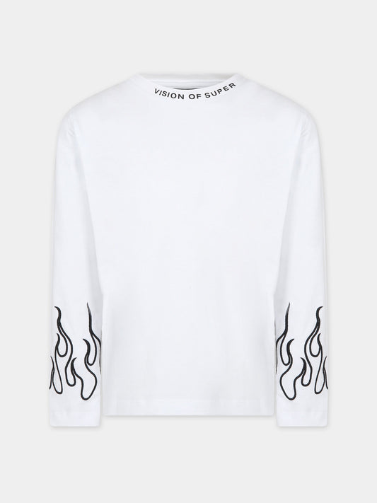 T-shirt bianca per bambino con fiamme,Vision Of Super,TSV4303J BIANCO