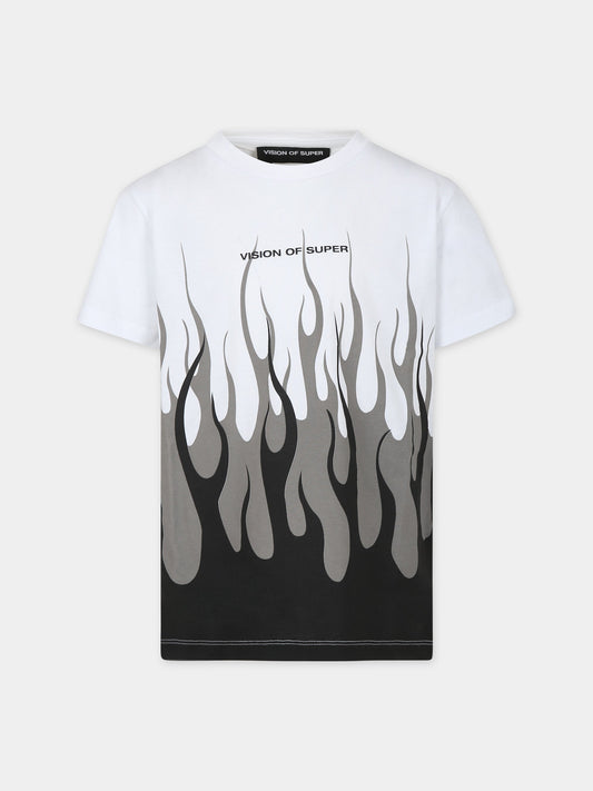 T-shirt bianca per bambino con fiamme,Vision Of Super,TSV4304J BIANCO