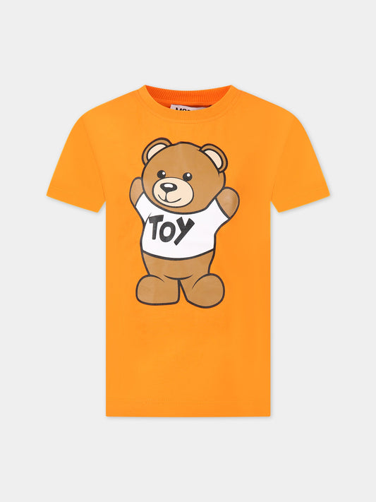 T-shirt arancione per bambini con Teddy Bear e logo,Moschino Kids,HUM03U LAA01 50578