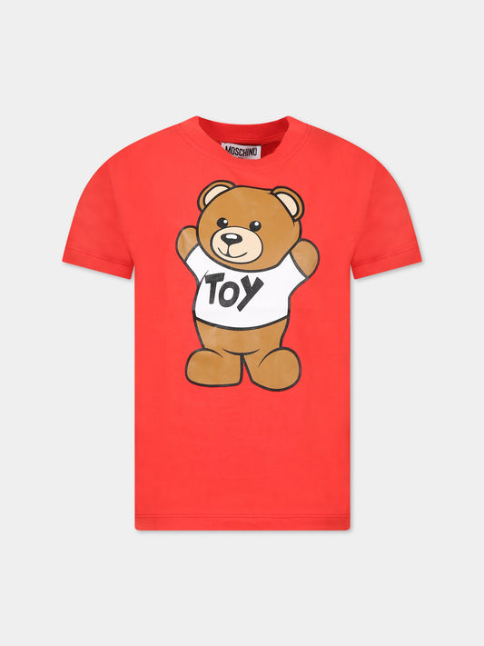 T-shirt rossa per bambini con Teddy Bear e logo,Moschino Kids,HUM03U LAA01 50109