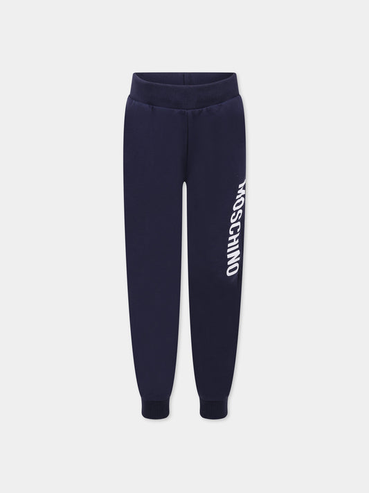 Pantaloni blu per bambini con logo,Moschino Kids,HMP057 LDA26 40016
