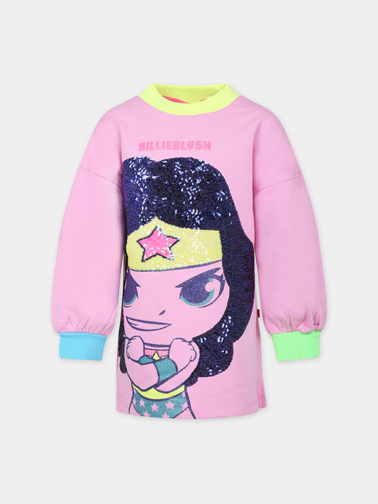 Vestito rosa per bambina con stampa Woder Woman,Billieblush,U12863 47C