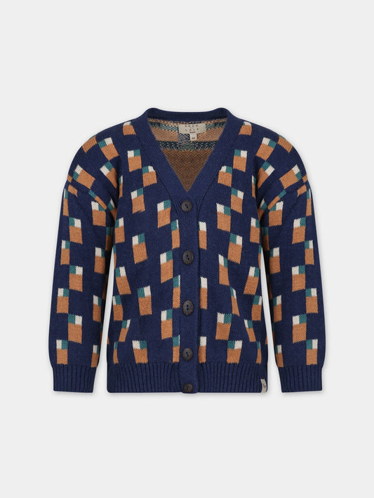 Cardigan blu per bambino con motivo jacquard,Coco Au Lait,15COCOAW231077B