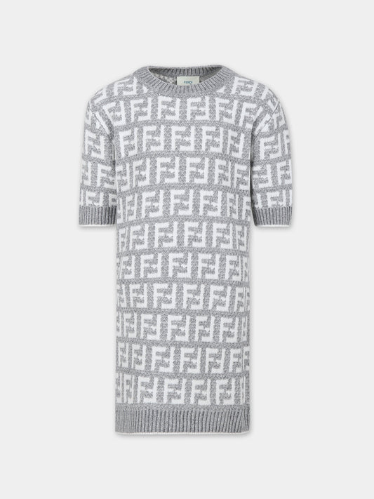Vestito grigio con logo per bambina,Fendi Kids,JFG118 AMHA F0RTT