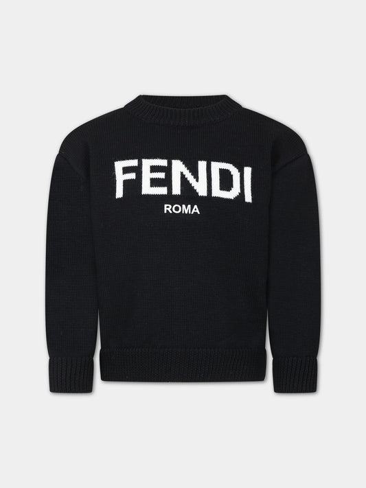 Maglione nero con logo per bambini,Fendi Kids,JUG147 AOCH F0GME