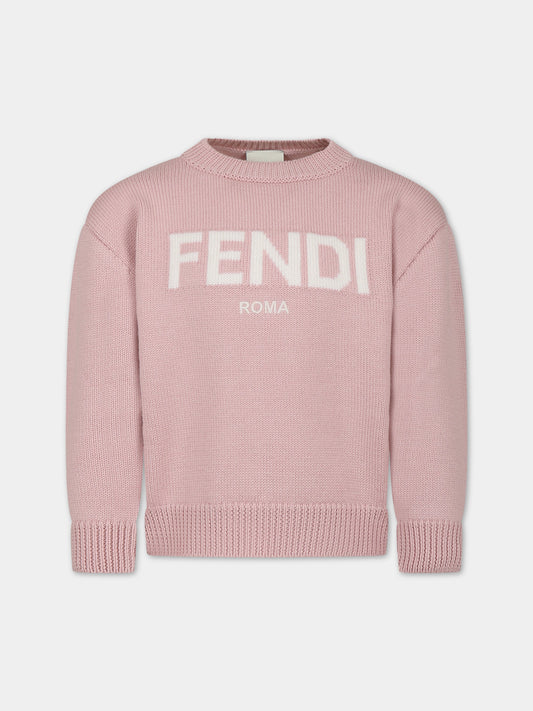 Maglione rosa con logo per bambini,Fendi Kids,JUG147 AOCH F1M26