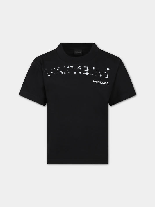 T-shirt nera per bambini con logo,Balenciaga,681864 TOVT5 1070