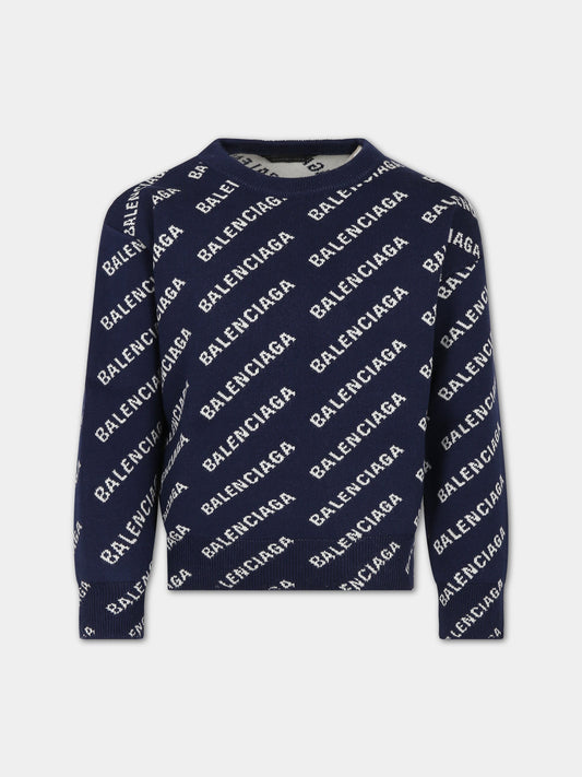 Maglione blu per bambini con logo,Balenciaga,744377 T3233 8502