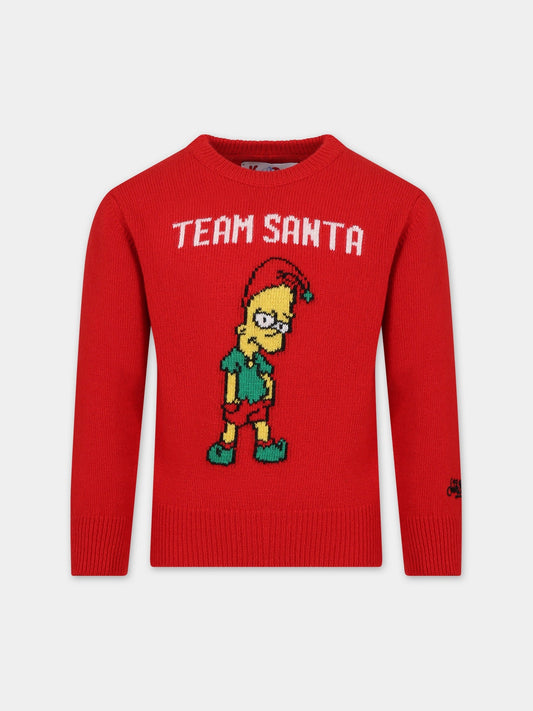 Maglione rosso per bambino con Bart Simpson,Mc2 Saint Barth,DOUGLAS TEAM SANTA 41