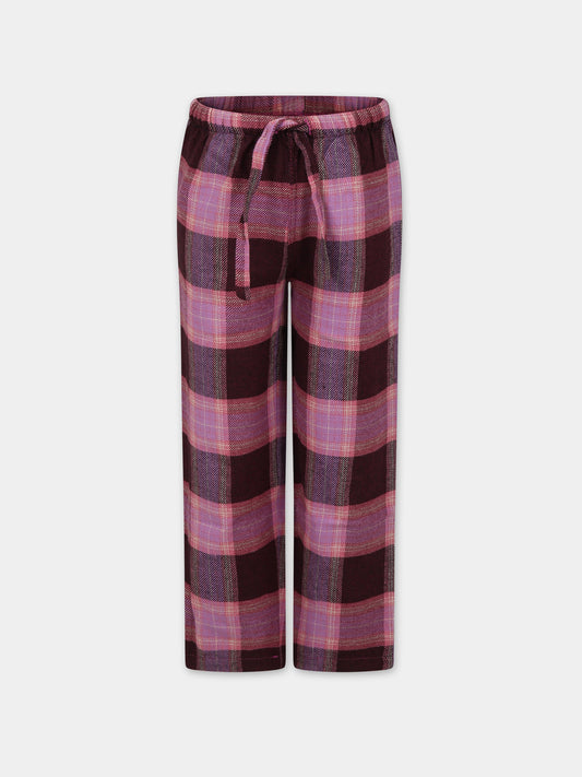 Pantaloni pigiama rosa per bambina con logo,Mc2 Saint Barth,HYPNOS G TARTAN 2445