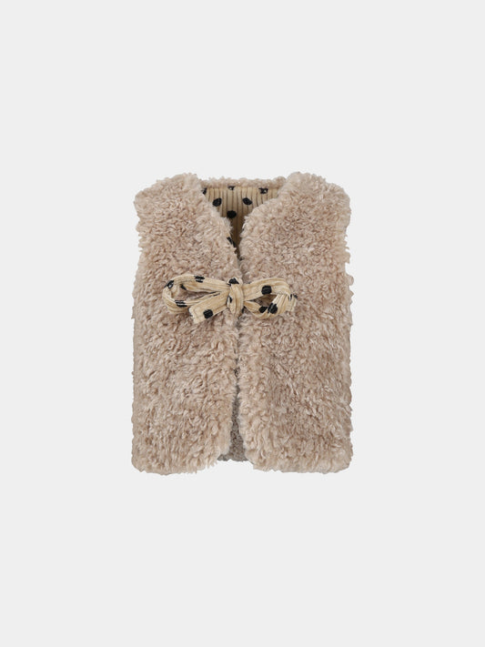 Gilet beige reversibile per bambina con pois,Paade Mode,234231555