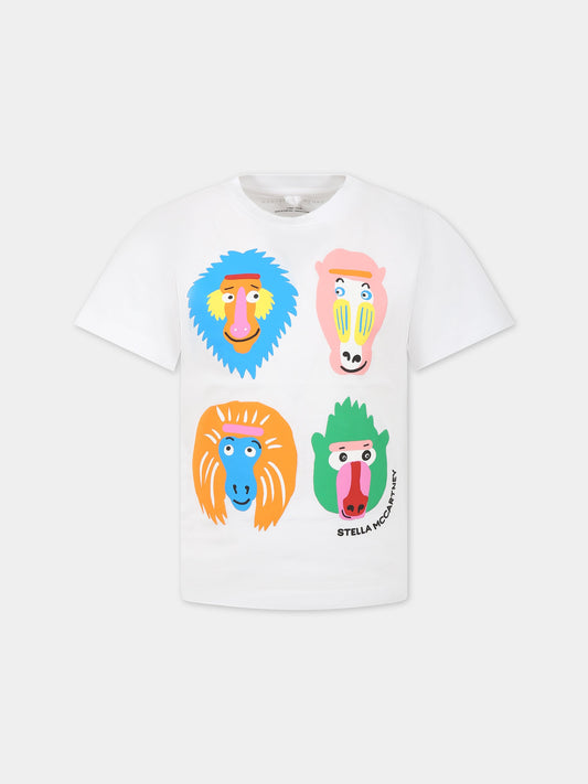 T-shirt bianca per bambino con animali e logo,Stella Mccartney Kids,TS8R61 Z0434 100